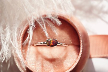 黑色蛋白石戒指 925 純銀。