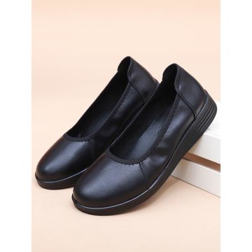 服務員工作鞋黑色工裝皮女士上班防滑女軟底舒適軟底平底職業女鞋