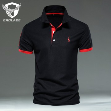 EAGLADE 有領男士 Polo T 恤男士透氣 T02 黑色紅色 K11