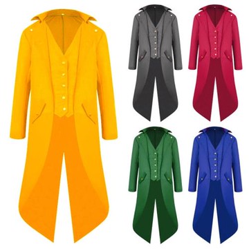 復古紳士燕尾服中世紀歐洲男士長款外套后開叉披風純色COS演出服