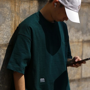 潮WOO專屬PIN SKTBS 22SS竹節棉短袖 日系寬松休閑百搭口袋T恤男