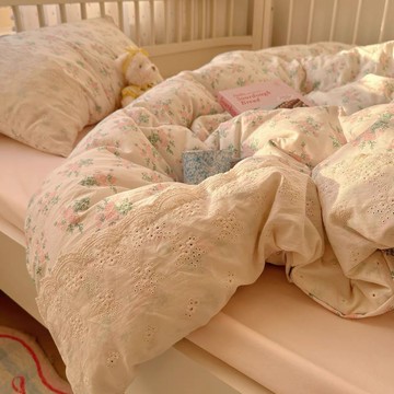 法式蕾絲花邊床包組 床上用品四件套 水洗棉床包四件組 被套 床單 被罩 床包 宿舍三件套