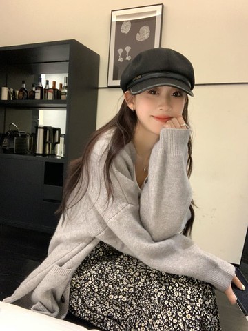 【結帳69折】萃墨花茗針織外套長裙套裝-55805