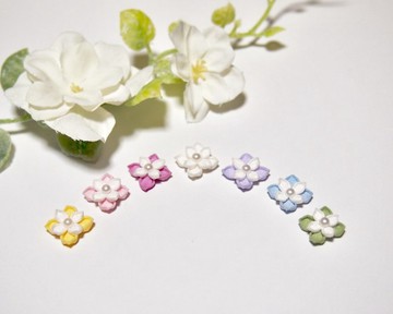 繡球花彩虹耳夾 (つまみ細工*訂製商品)