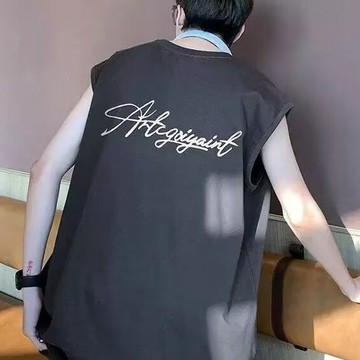 美式 坎肩 背心男 夏季 潮牌 痞帥 寬鬆 無袖t恤衫 圓領 汗衫上衣 男士 簡約休閒 坦克 背心男T（XZL139 ）