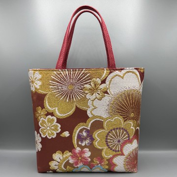 和服 帶 改造 手作 托特包 紫色 櫻花 帶締