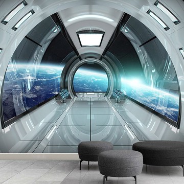 宇宙科幻太空艙墻紙星空背景墻壁紙3d立體壁畫科技館空間延伸墻布