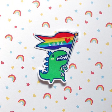 防水貼紙-彩虹系列 -彩虹應援恐龍