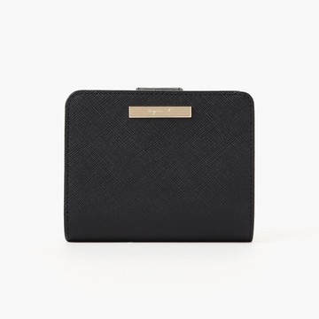 agnes b. Voyage 外釦式防刮皮革金屬鐵牌短夾(黑)