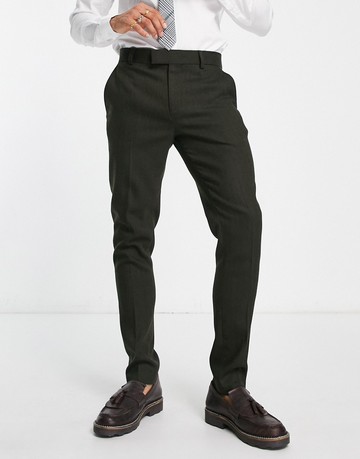 ASOS DESIGN wedding skinny wool mix suit trousers in forest green herringbone