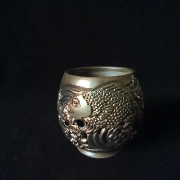 柴燒雕刻雙層鏤空放燙杯陳炫亨雕刻