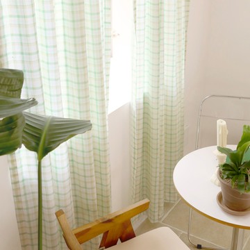 BAZAAR 棉質格紋窗簾  150 x 150cm  綠色格紋