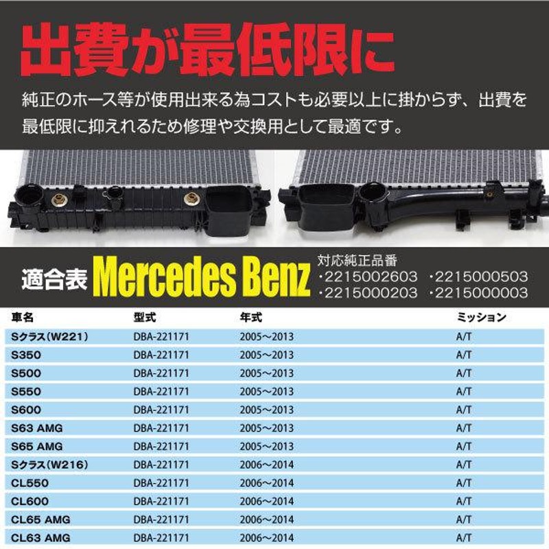 ラジエーター メルセデスベンツ Sクラス ほか 2215002603/2215000503