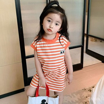 【台灣出貨】女童T恤裙2026夏季新款兒童短袖洋氣純棉條紋裙子寶寶夏裝連衣裙T