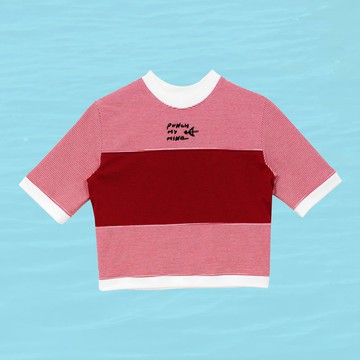 合身刺繡短版上衣 - 紅