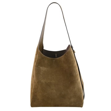 TORY BURCH 175320 Romy Hobo 絨面皮革單肩流浪包.棕綠色
