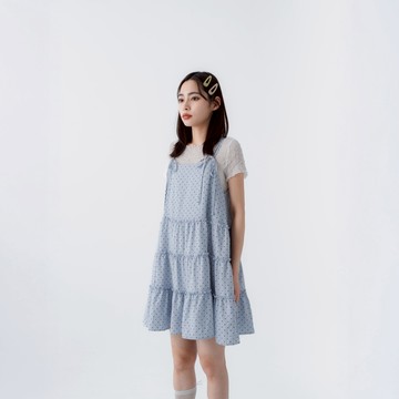 QUEENSHOP_S 女裝 點點蝴蝶結綁帶蛋糕短洋裝 三色售 現+預 【01087255】