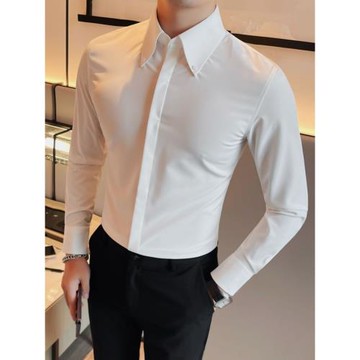 法式大尖領襯衫男長袖秋季新款高級感英倫商務休閑痞帥氣修身襯衣