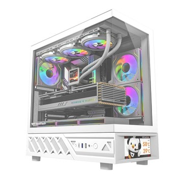 darkFlash DS950V 全景玻璃 ATX電腦機殼-白(內建ARGB風扇*6/TYPE-C/6吋顯示螢幕)