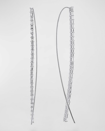 14K Gold Baguette Diamond Narrow Upside-Down Threader Hoop Earrings