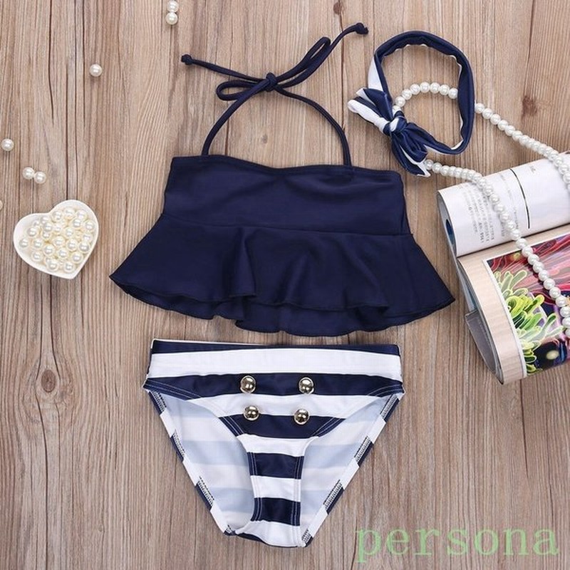 ベビー水着３ピースネイビーボーダービキニ夏海水浴プール女の子幼児セパレート 通販 Lineポイント最大get Lineショッピング