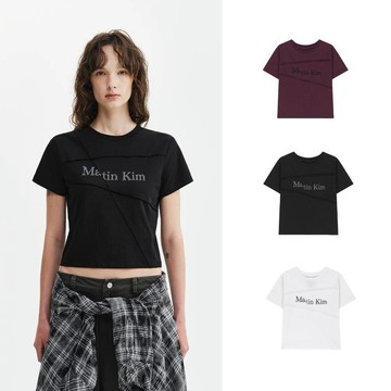 【MATIN KIM】斜切LOGO短版上衣 三色 官方直營