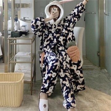 睡衣女冬季女2025年新款冬款睡袍珊瑚絨加厚加絨法蘭絨網紅ins風