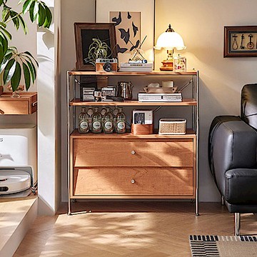 林氏木業秋辰系列復古風開放抽屜層架 KQ1P (H014374175)