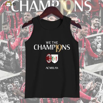 AC米蘭意甲19冠奪冠紀念紅黑軍團無袖t恤衫男女兒童裝學生款背心
