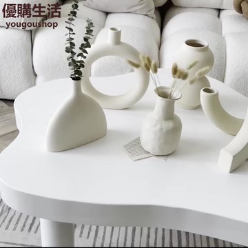 優購生活~花瓶擺件客廳插花陶瓷高級感復古小眾素胚網紅侘寂風裝飾品干花白咖啡廳 咖啡店 甜品店 擺件 裝飾 網美 自拍 藝術