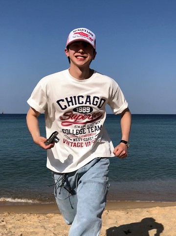 韓版chicago字母短袖t/單色-TA4268