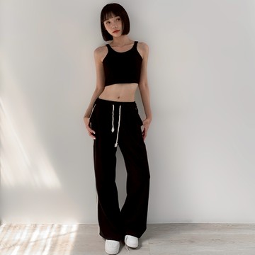 【Aa.chic】簡約鬆緊直筒抽繩寬褲(單一色).女裝/鬆緊/簡約/直筒/寬褲/線條/休閒/百搭【C142396】