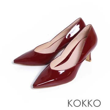 KOKKO輕奢名媛拼接感高跟鞋酒紅色