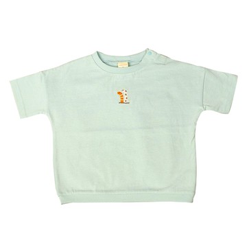 akachan honpo - 短袖T恤-下擺羅紋 單一圖案-淺藍色