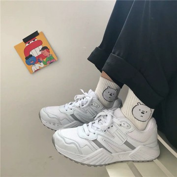 新款女襪✨公司貨 韓版襪子男女中筒襪日系可愛大白熊卡通ins潮女學生四季白棉襪子