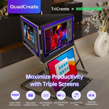 電腦三折顯示器15.6寸 高色域筆記本電腦擴展四分屏{鑫弘-3C數碼}可開發票