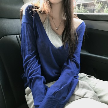 ˏˋ 𝐻𝑒𝑦 𝑆𝑝𝑟𝑖𝑛𝑔 - ̗̀ 🌷⛅️ ̖́‎韓國chic夏季新款大V領氣質鬆弛感薄款長袖針織衫
