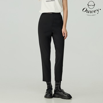 OUWEY歐薇 條紋率性九分直筒褲(黑；S-L)