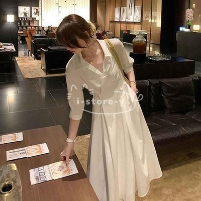 ワンピース 夏vネック 白レディース ロングワンピース マキシ丈レデイース Aライン体型カバー リゾート ゆったり 無地 シンプル 通勤30代40代50代 通販 Lineポイント最大get Lineショッピング