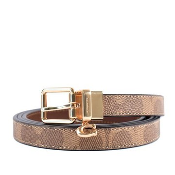 COACH 女款 墜飾防刮LOGO雙面用細版皮帶-棕褐