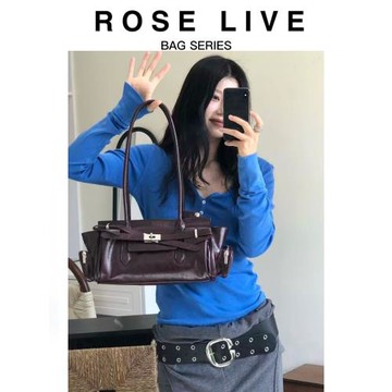 ROSE LIVE2026秋冬新款韓系高級油蠟皮大容量單肩手提機車法棍包