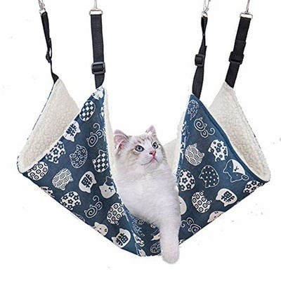 猫 ハンモック キャットハンモック 猫 ケージ 椅子用 可愛い猫柄 冬夏 両面使用 遊び場 昼寝 日向ぼっこ 長さ調節可能 60*50cm