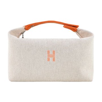 Hermes 愛馬仕 Bride-a-Brac travel 帆布編織飾邊便當/漱洗包(大/經典灰)