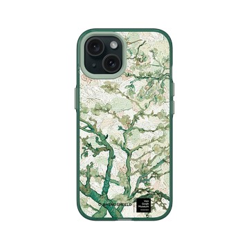iPhone 15 Clear 憂墨綠 - Van Gogh Museum - 盛開的杏花與粉彩背景