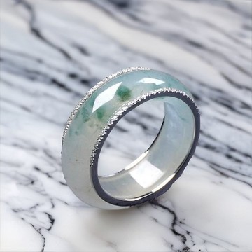 冰種飄花翡翠戒指戒圈18K金鑽石| 國際12圍| 天然緬甸翡翠| 送禮