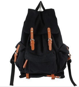 後背包 戶外男式韓版帆布包 休閑戶外大容量配皮雙肩背包女士背包書包