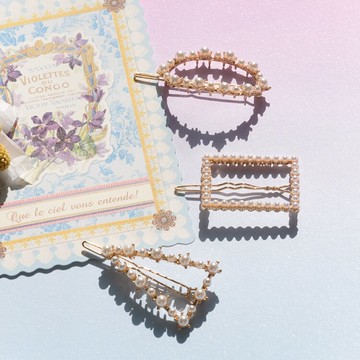 出口少女心日系多用仙女新款珍珠發夾絲巾夾邊夾飾1入