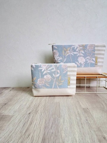 【FZK/萬用收納包(大/小)】丹寧風乾燥花 日本帆布 日本先染布