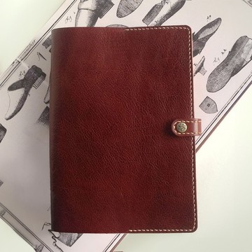 Bambini  A 5六孔活頁皮革筆記本/手帳/手縫皮革 - 焦茶色