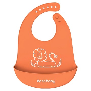 哩哩摳摳 LILIKOKO 兒童吃飯圍兜 矽膠材質 易洗易乾 可折疊收納 柔軟 適用年紀0~5歲  橘色  1個